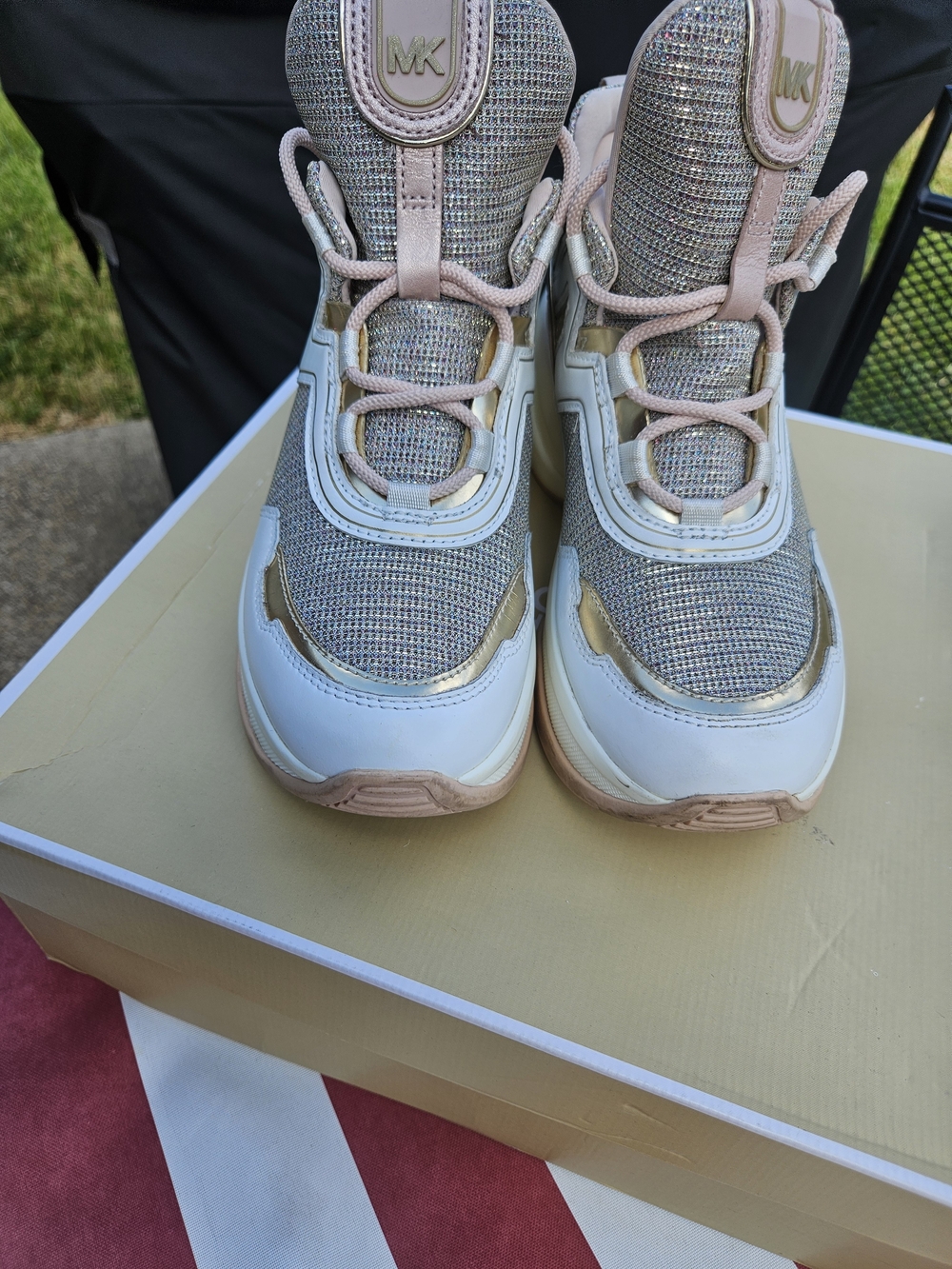 Michael Kors Women's Pink & White Glitter High-Top Sneakers